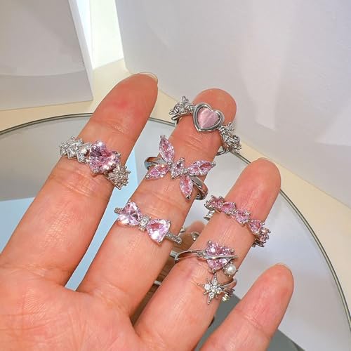 Gold Rings for Women Non Tarnish Stackable Rhinestone Moon Star Rings Dainty Stacking Pearl Butterfly Midi Pinky Thumb Joint Finger Knuckle Ring Set Gold Non Tarnish Jewelry Gifts Trendy Stuff - color: P Silver Bow Rings 10Pcs