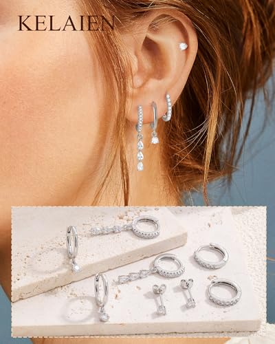Gold Silver Earrings for Women Trendy 14K Gold Plated Dangle Hypoallergenic Cartilage Earrings Small 925 Sterling Silver Post Dainty Hoop Drop Pearl Earring Stacks Set Huggie Chain Earrings Jewelry - color: B-Hypoallergenic Earrings-Sliver