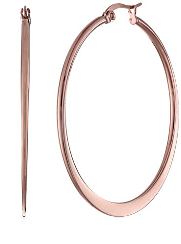 Amazon Essentials Gold Plated or Stainless Steel Flattened Hoop Earrings - color: Rose Gold, size: 40 mm