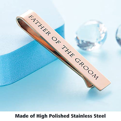 Father of the Bride and Groom Gifts - Wedding Tie Clips for Groomsmen From the Bride - Stainless Steel Tie Bars - color: Father of the Groom-Rose Gold