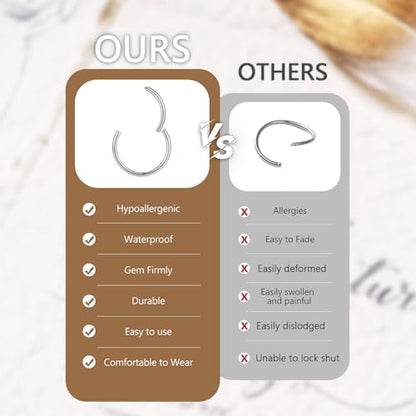 15PCS 14K Gold Plated Nose Rings Studs Set for New Piercing Beginners - color: Silver-3PCS Nose Rings & 12PCS Nose Studs
