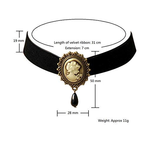 JJTZX Victorian Black Velvet Lace Choker Gothic Lady Cameo Necklace Gift for Her - style: Yellow Cameo