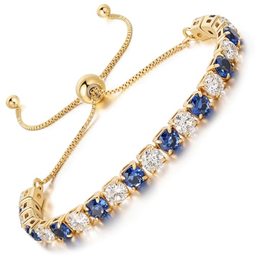 Lovans 14K Gold Plated Tennis Bracelets,White/Yellow/Rose Gold-plated Adjustable Cubic Zirconia Tennis Bracelet for Women - color: Gold, size: 4MM Blue