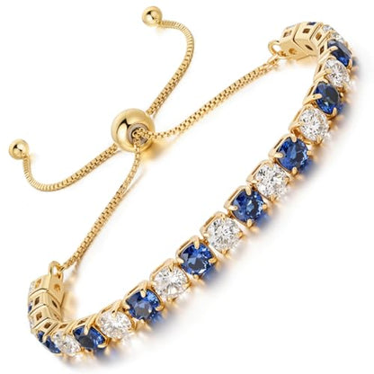 Lovans 14K Gold Plated Tennis Bracelets,White/Yellow/Rose Gold-plated Adjustable Cubic Zirconia Tennis Bracelet for Women - color: Gold, size: 4MM Blue