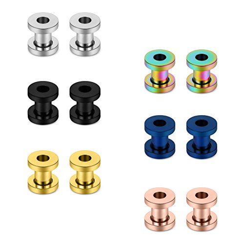 SCERRING 12PCS Mix Color Screw Ear Tunnels Stretching Kit Stainless Steel Gauge Plugs Set Expanders Same Sizes 16G-00G - style: 4G=5mm