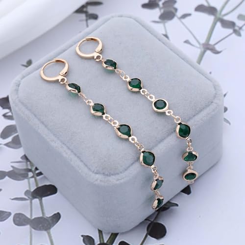 Ruby Crystal Dangle Earrings Red Rhinestone Tassel Drop Earrings Long Cz Chain Tassel Earrings Gold Huggie Hoop Earrings Ruby Wedding Earrings - color: Green
