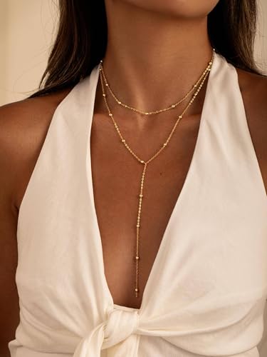 Tewiky Layered Necklaces for Women 14k Gold Plated Chain Necklace Set | Chunky Herringbone/Snake/Rope/Box/Cuban Link Chain for Women, Layering Stack Choker Necklace, Dainty Jewelry Set Non Tarnish - color: Gold--style N