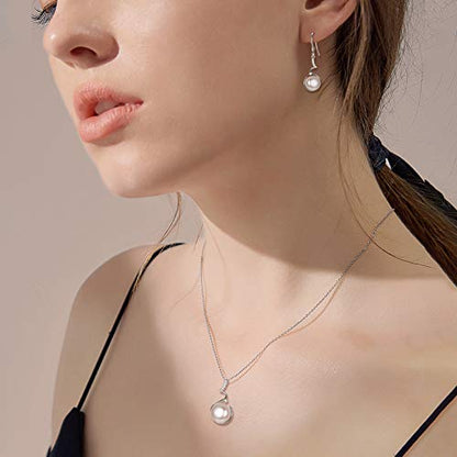 EleQueen 925 Sterling Silver CZ Freshwater Cultured Pearls Bridal Pendant Necklace Earrings Wedding Jewelry Sets, Valentine's Day/Mother's Day/Christmas Gift - style: Pearl Necklace Sets