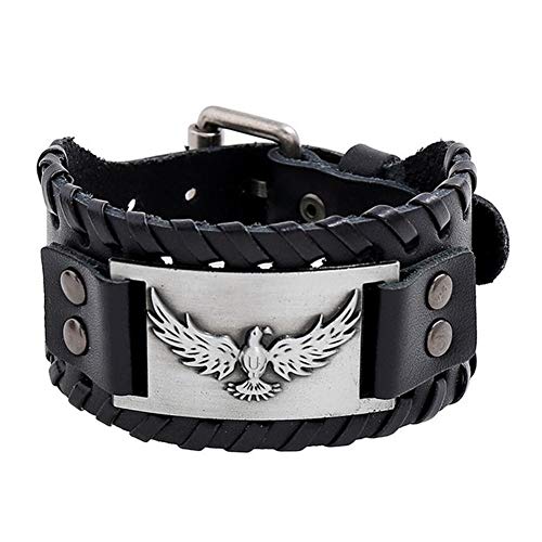 GelConnie Viking Bracelet Punk Leather Cuff Bracelet Gothic Leather Wristband Bracelet with Nordic Amulet Scandinavian Talisman Celtic Pagan Jewelry - color: Black Eagle