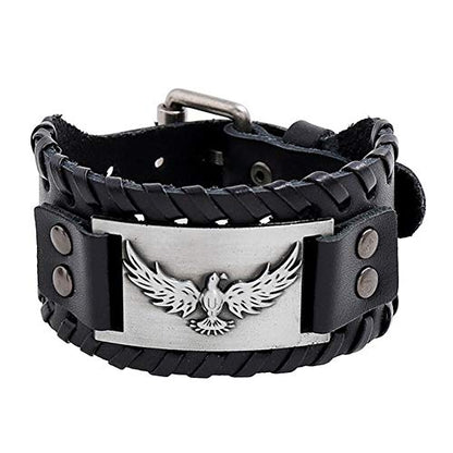 GelConnie Viking Bracelet Punk Leather Cuff Bracelet Gothic Leather Wristband Bracelet with Nordic Amulet Scandinavian Talisman Celtic Pagan Jewelry - color: Black Eagle