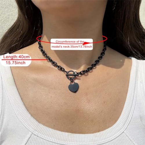 WangGao Elegent Love Stainless Steel Link Chain Blank Heart Charms Necklace for Women Toggle Clasp Closure - color: Black, size: 15.74inches