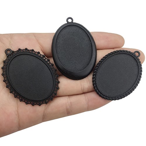 10pcs 30x40mm Black Oval Blank Bezel Pendant Trays Base Cabochon Settings Trays Pendant Blanks (M117) - color: M117