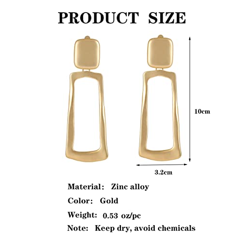 Gold Metal Clip On Earrings for Women Non Pierced Dangle Drop Earrings Multiple Styles - color: gold rectangular + waterdrop hollow