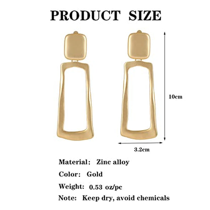 Gold Metal Clip On Earrings for Women Non Pierced Dangle Drop Earrings Multiple Styles - color: gold rectangular + waterdrop hollow
