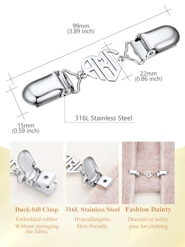 Custom4U Personalized Sweater Clips for Cardigans, Custom Name Initials Cinch Clip, Stainless Steel Dress Clips Back Cinch Shirt Clips for Women Clothing, Shawl Dress Shirts Cincher Small Brooch Jewelry Gifts - color: Steel Color-Heart