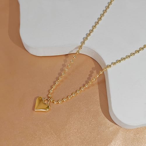 Airmb Heart Necklace for Women Gold/Silver Plated Trendy Heart Choker Lover Pendant Hypoallergenic Fashion Gold/Silver Necklace for Women Love Jewelry Gift for Women Girlfriend - color: Chunky Heart-Beaded Chain-Gold
