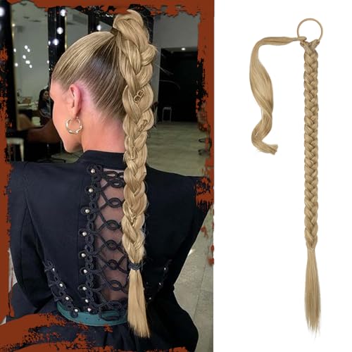 Long Braid Ponytail Extension with Hair Tie Straight Sleek Wrap Around Hair Extensions Braid Pony Tail Fluffy Natural Soft Synthetic Hairpieces for Women Daily Wear, 26 inch-Ash Blonde - color: Ash Blonde, size: 26 Inch (Pack of 1)