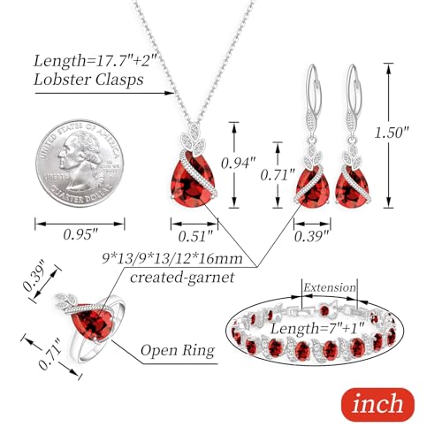 GZWHD Jewelry Set for Women CZ Earrings Necklace Ring Bracelet Set Prom Party Wedding Jewelry Gift for Mother Friend Wife - color: A-Garnet