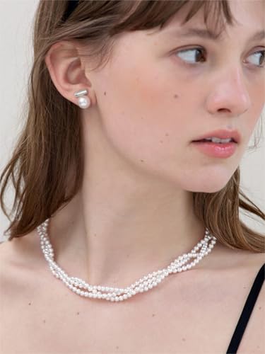 925 Sterling Silver Hoop Handpicked AAA+ Quality 7.5-8mm White Freshwater Cultured Pearl Dangle Drop Earrings Jewelry for Women - color: 8. Silver Plated Bar