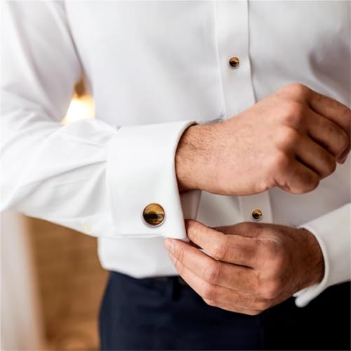 Elegant Mother-of-Pearl Cufflink & Stud Set for Men - Trendy Round Design for Weddings, Parties, and Ceremonies - color: Pink