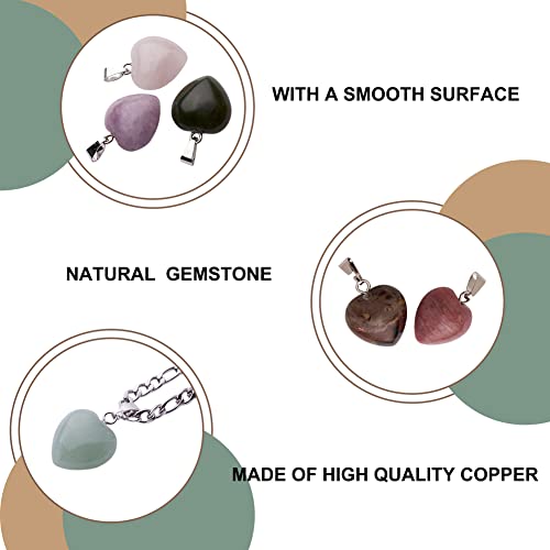 10Pcs Heart Stone Charm Pendants Natural & Synthetic Gemstone Pendants with Platinum Brass Loops for DIY Necklace Keychains Earring Crafts Supplies - color: Natural & Synthetic Gemstone