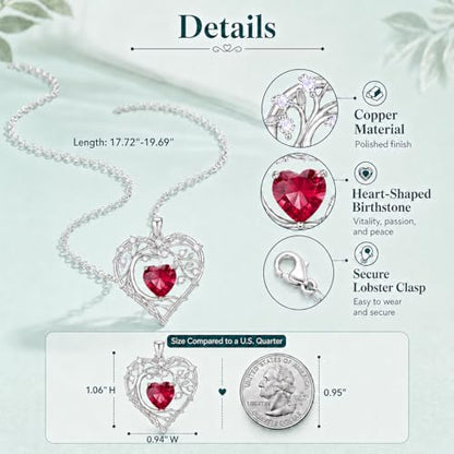 Gamtic Tree of Life Birthstone Pendant Necklace - Heart Cubic Zirconia Diamond Necklace Birth Month Necklaces Birthday Gift for Her Wife Mom Daughter Grandma Girlfriend Anniversary Jewelry Gift - style: July