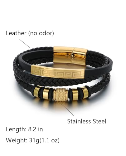 Italian Handmade Leather Bracelets for Men - color: Golden, size: 8.2"