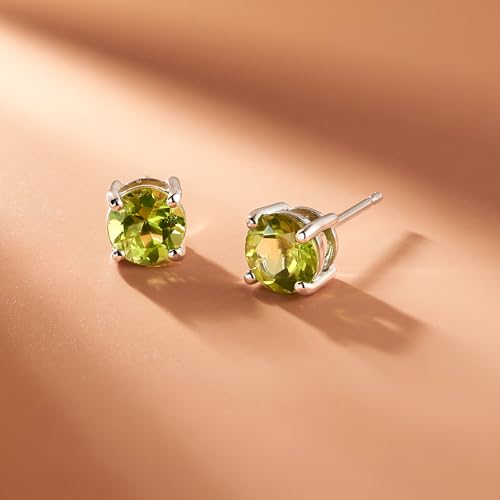 Amazon Essentials Sterling Silver Round Birthstone Stud Earrings - color: Green Peridot, August