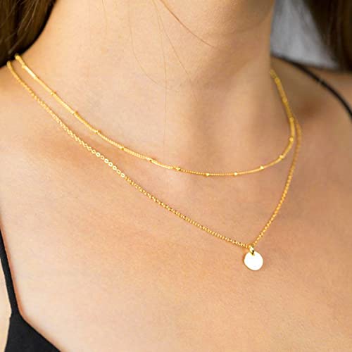CHESKY 14K Gold Plated Silver Dainty Satellite Choker Necklace for Women | Layered Beaded Chain Necklace, Thin Choker Jewelry, Dainty Gold necklace, Minimalist Trendy Jewelry, Daily Gift for Women - style: Layered Satellite Coin-Gold