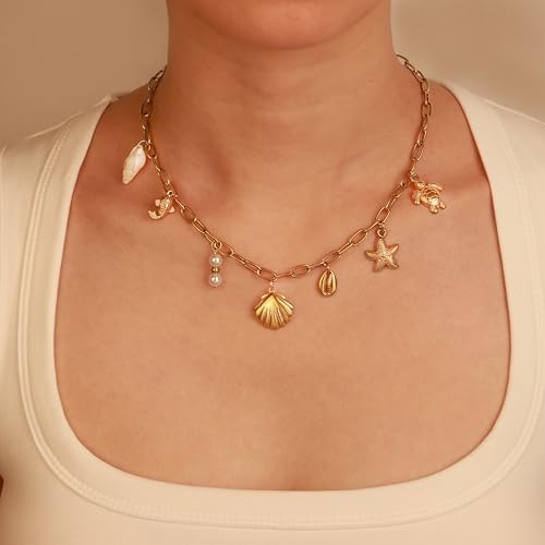 2 PCs Gold Plated Necklace Set for Women - Non Tarnish Jewelry Gift with Fashion Design - style: Charm 1