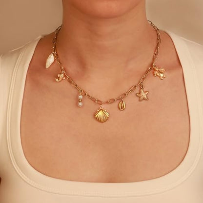 2 PCs Gold Plated Necklace Set for Women - Non Tarnish Jewelry Gift with Fashion Design - style: Charm 1