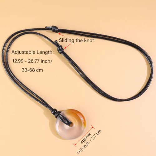 FANASY Natural Gemstone Pendant Necklce Lucky Coin Crystal Necklace Protection Donut Pendnat with Adjustable Rope for Men Women - color: Chalcedony