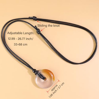 FANASY Natural Gemstone Pendant Necklce Lucky Coin Crystal Necklace Protection Donut Pendnat with Adjustable Rope for Men Women - color: Chalcedony