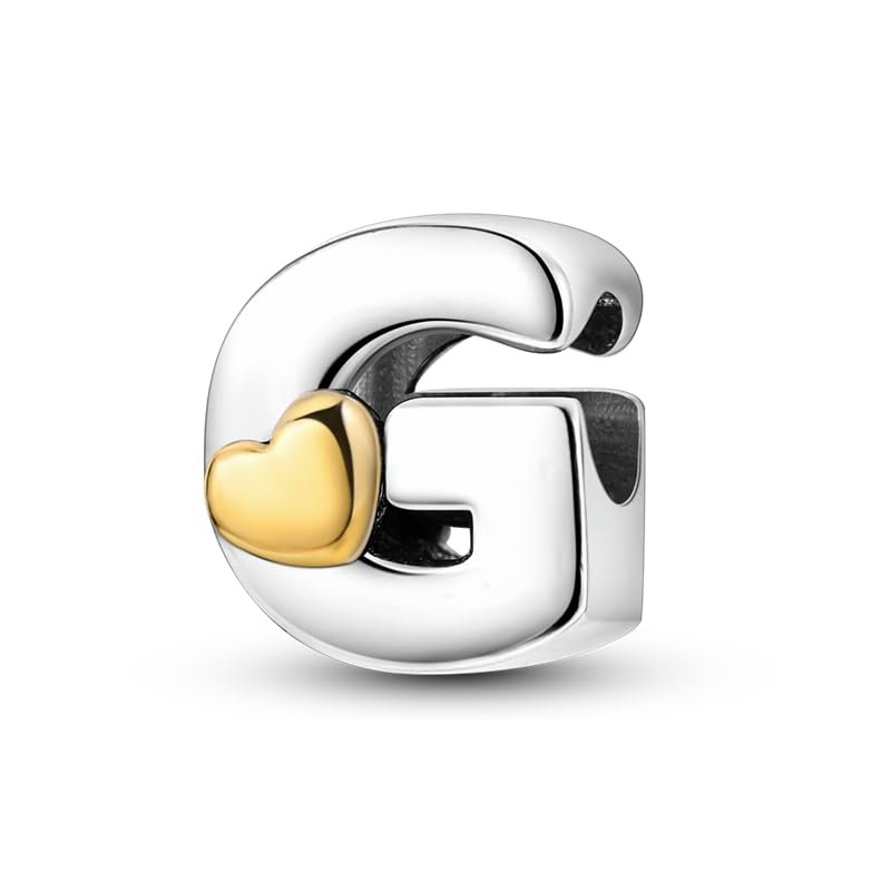 Women 925 Sterling Silver Charms A-Z Heart Letters Beads Pendant for Bracelets Women Fit Pandora Bracelets Hypoallergenic Beads - color: G