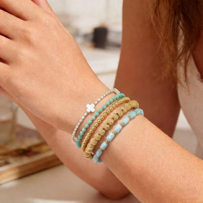Dainty Gold Plated Pearl Crystal Beaded Bracelets Set for Women 14K Gold Plated Bead Pearl Beads Bracelet Stackable Paperclip Link Chain Bracelets Gold Plated Bracelets for Women Trendy Jewelry - color: Style4-gold bracelets set5
