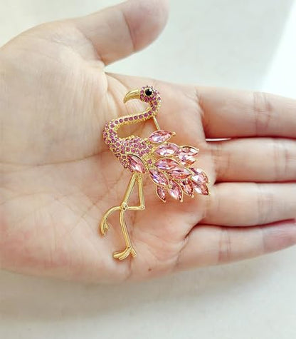 Flamingo Brooch Pins for Women Crystal Rhinestone Pink Bird Animal Broach Dresses Coat Jacket Birthday Wedding Festival Jewellery Gifts