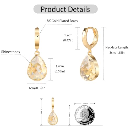 Crystals Teardrop Dangle Drop Earrings, 18K Gold Plated Hoop Earrings Zirconia Jewelry for Women Gifts - color: Orange