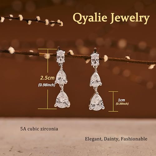 Dangle Drop Gold Earrings Women Prom with CZ Wedding Jewelry Gift | Dangling for Bridal, Sparkly Diamond , Gifts for Women, Dainty, Trendy, Butterfly Back - color: Silver-3CZ Drop