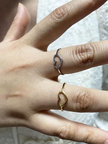 Love Plain Stacking Band Statement Wedding Promise Ring For Women | Stainless Steel, Cute Hollow Heart Design,Waterproof,Tarnish Resistant,Gift For Mother’s Day, Valentine’s Day, Christmas - color: Gold
