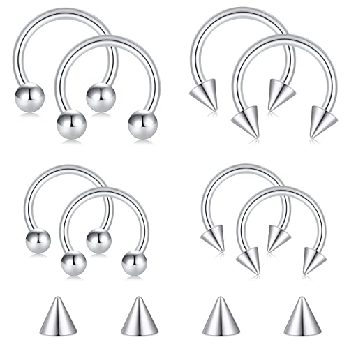 D.Bella 16G 18G 20G Horseshoe Septum Rings Surgical Steel Nose Piercing Jewelry Cartilage Helix Tragus Earring Hoop Eyebrow Lip Retainer for Women Men 6mm 8mm 10mm 12mm - color: 20G-8MM 10MM-Sliver