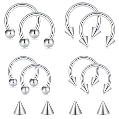 D.Bella 16G 18G 20G Horseshoe Septum Rings Surgical Steel Nose Piercing Jewelry Cartilage Helix Tragus Earring Hoop Eyebrow Lip Retainer for Women Men 6mm 8mm 10mm 12mm - color: 20G-8MM 10MM-Sliver