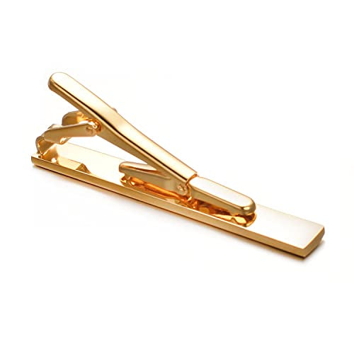 Skinny Tie Clip Navy Blue Black And Gold Tie Clips For Men Unique | Gold Tie Clip Silver Tie Bars For Mens Tie Clip Stainless Steel Elegant Tie Clips Black And Gold Tie Pin - color: Gold