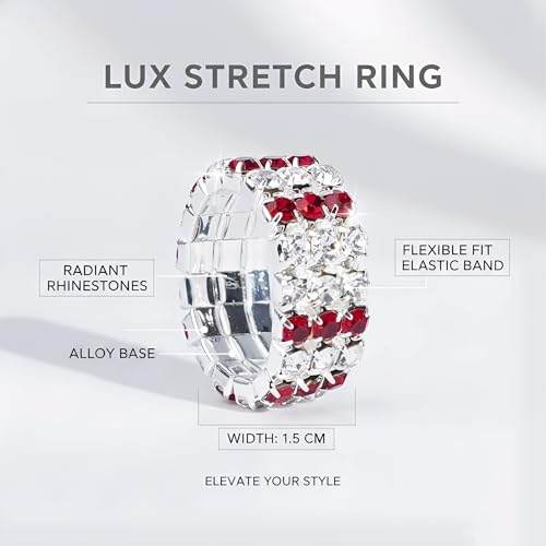 Sparkling Rhinestone Ring Set Trendy Elastic Rhinestone Crystal Stretch Ring Stackable Jewelry for Women Girls - color: 3 Rows Ring-White+Bright Red