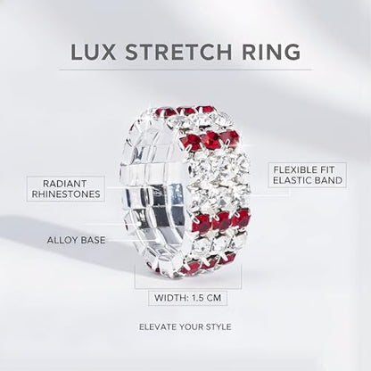 Sparkling Rhinestone Ring Set Trendy Elastic Rhinestone Crystal Stretch Ring Stackable Jewelry for Women Girls - color: 3 Rows Ring-White+Bright Red