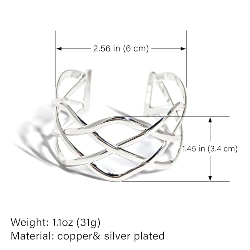 925 Sterling Silver Bracelet Plated Cuff Bangle Bracelet Fashionable Multi-layer Cross Wire Bangle Bracelet Open Adjustable Wide Cuff Bracelet for Teen Girls Fashion Jewelry - color: silver B