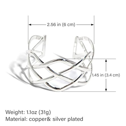 925 Sterling Silver Bracelet Plated Cuff Bangle Bracelet Fashionable Multi-layer Cross Wire Bangle Bracelet Open Adjustable Wide Cuff Bracelet for Teen Girls Fashion Jewelry - color: silver B
