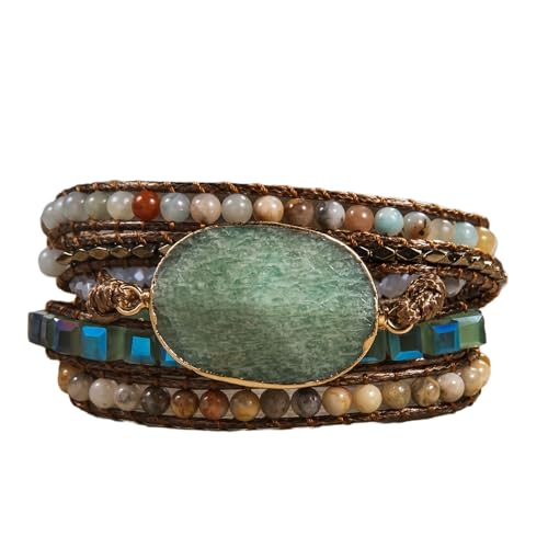 Handmade Boho Wrap Bracelets Natural Turquoise Crystal Stone Variety Beaded Strand Bracelet - color: Topaz