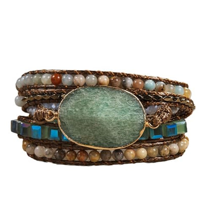 Handmade Boho Wrap Bracelets Natural Turquoise Crystal Stone Variety Beaded Strand Bracelet - color: Topaz