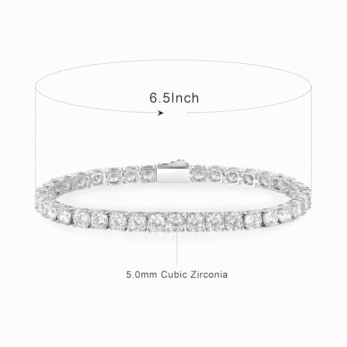 3/4/5mm Tennis Bracelet, 18k White Gold Plated 3MM/4MM/5MM Iced Out Round Cubic Zirconia Tennis Bracelet for Women Men 6.5/7/7.5 Inches - color: 5MM White Gold, size: 6.5 inch