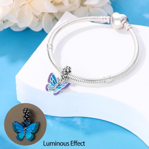 925 Sterling Silver Charms for Bracelets Necklaces Dangle Pendant With 5A Cubic Zirconias Bead Charm for Women DIY Jewelry - style: Blue Butterfly Charm
